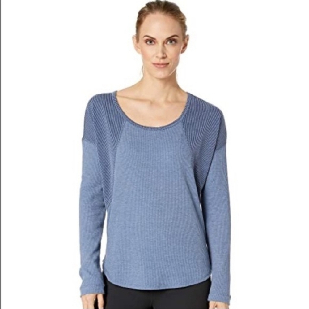 Prana Remi Thermal Top Long Sleeve Waffle Knit Ribbed Blue Smal